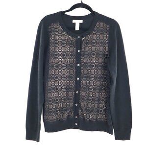 Banana Republic Wool Cardigan Womens L Black Classic Timeless Demure Granny Goth